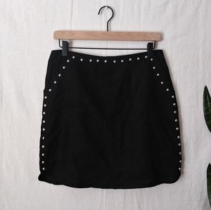 Lumiere Black Faux Suede Mini Skirt Stud Details